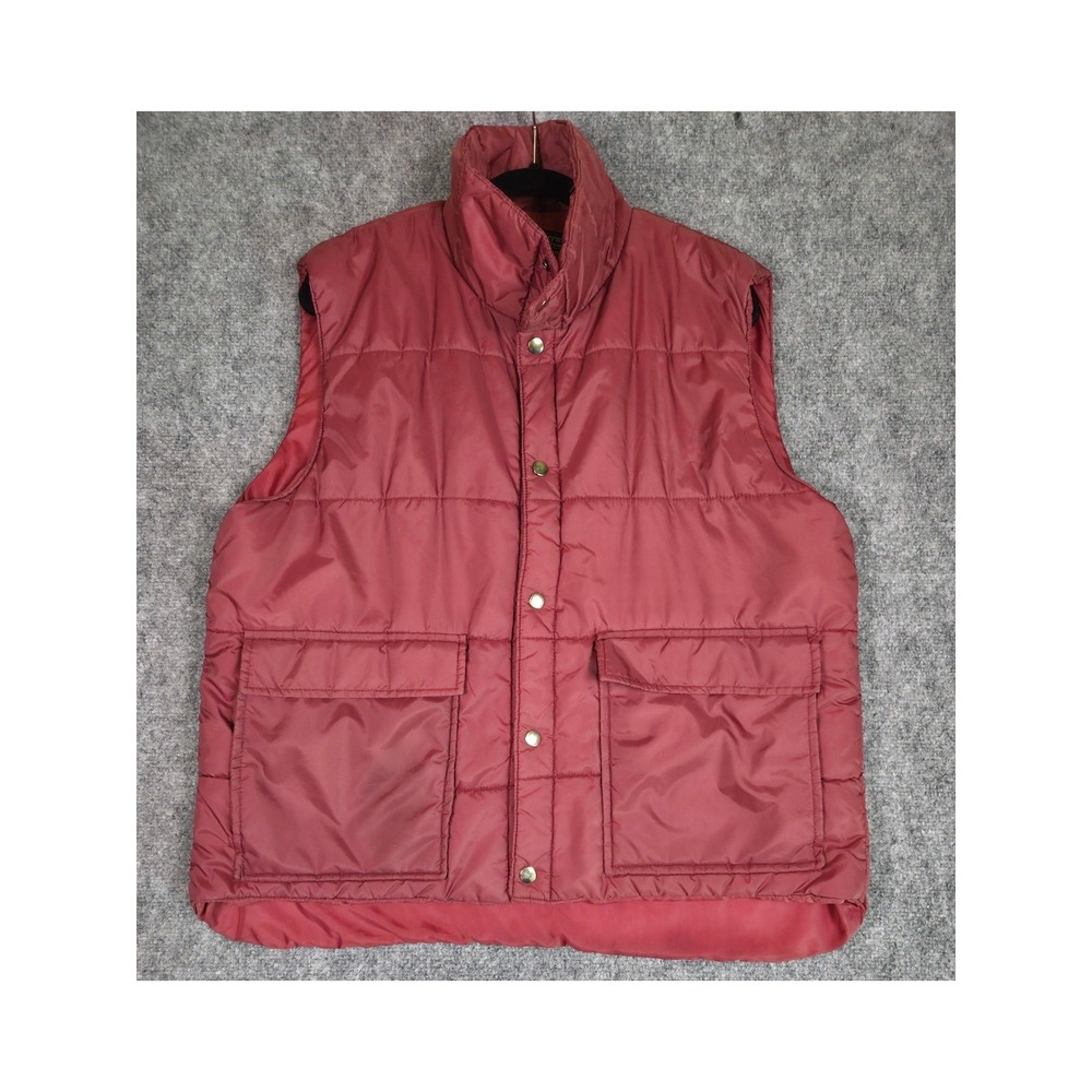 Vintage Sears Puffer Vest Mens 2XL Big/Tall Burgundy Red Quilted Nylon Snap